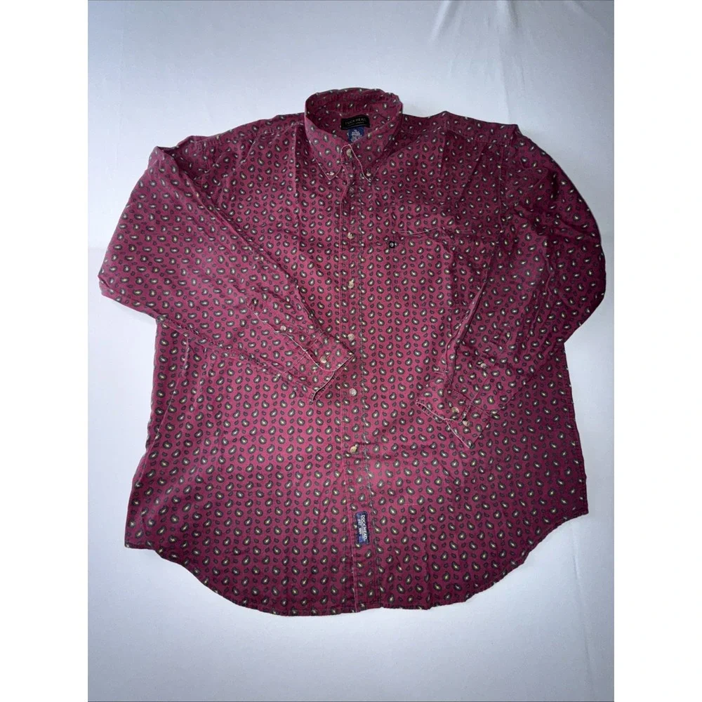 Duck Head Shirt Men's XL Red w/ Print Long Sleeve 100% Cotton Collared Pocket‎
